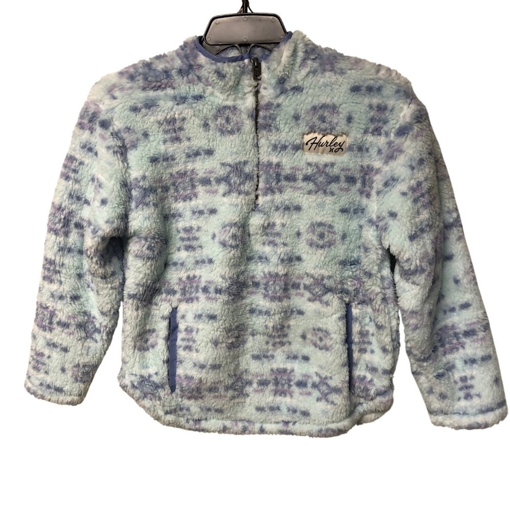 Hurley Girls Sherpa Printed Quarter-Zip Jacket  L 10/12 NWT‎